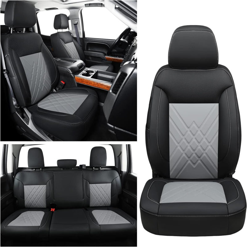 LUCKYMAN CLUB 2007-2024 Silverado seat covers Custom&Sierra 1500 2500 3500HD Trucks leather CustomSeat Covers Cars Pickups Full Set, Fit Trims Like LT,LTZ,RST