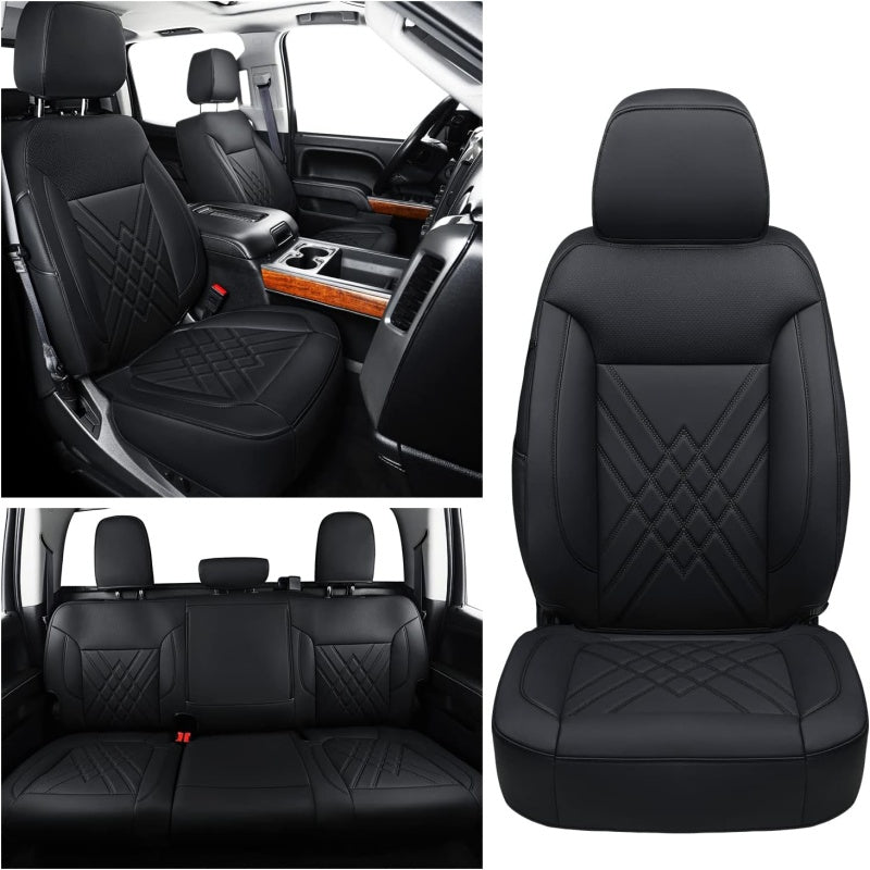 LUCKYMAN CLUB 2007-2024 Silverado seat covers Custom&Sierra 1500 2500 3500HD Trucks leather CustomSeat Covers Cars Pickups Full Set, Fit Trims Like LT,LTZ,RST