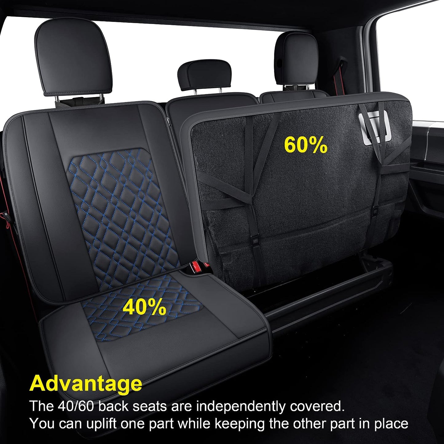 LUCKYMANCLUB F150 Full-Set Seat Covers J03-Q3 with Waterproof Faux Leather, Fit 2015-2024 Ford F150 and 2017-2024 F250 F350 F450