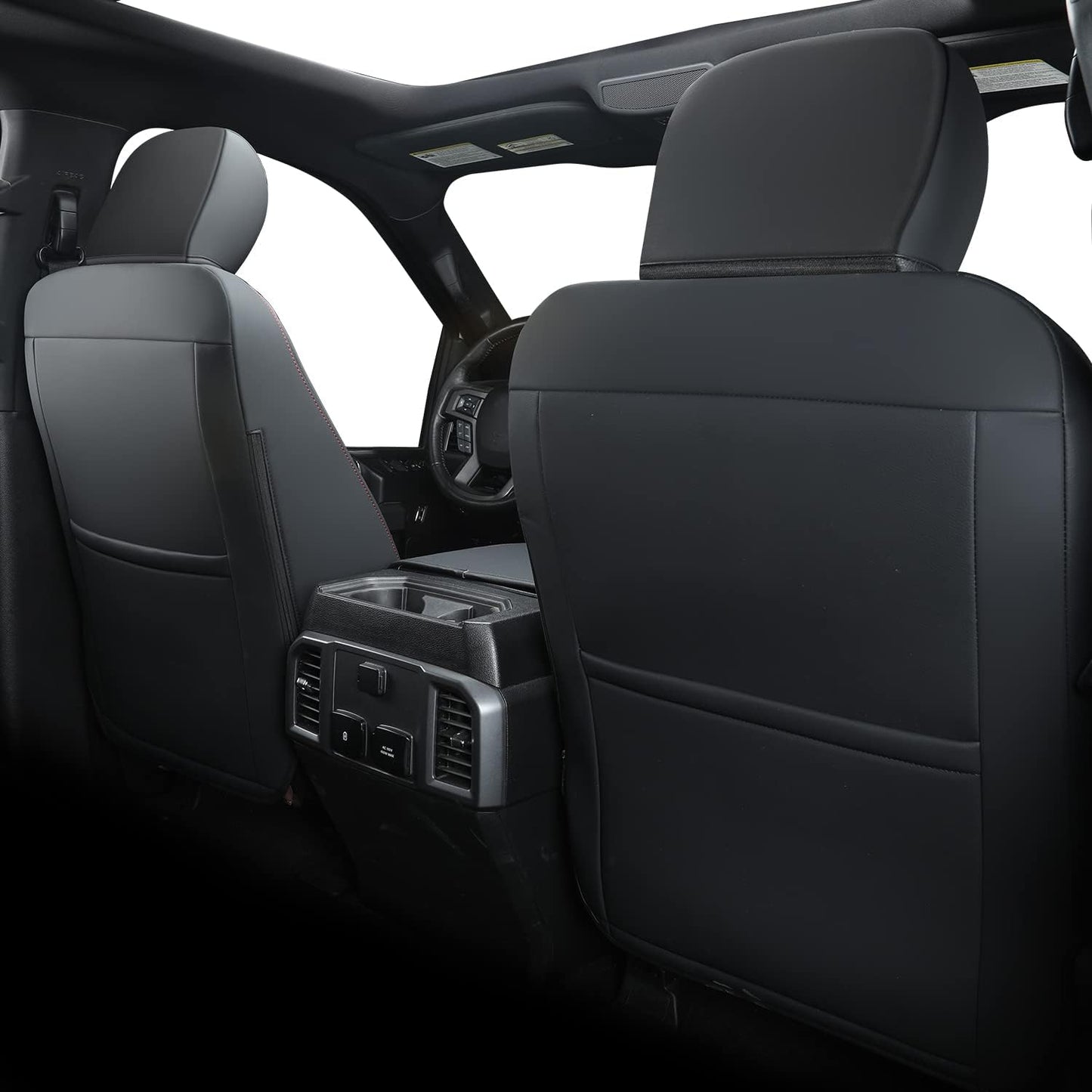 LUCKYMANCLUB F150 Faux Leather Seat Covers, Custom fit 2015-2024 Ford F150 SuperCrew, and 2017-2024 F250 F350 F450 Super Duty Crew Cab