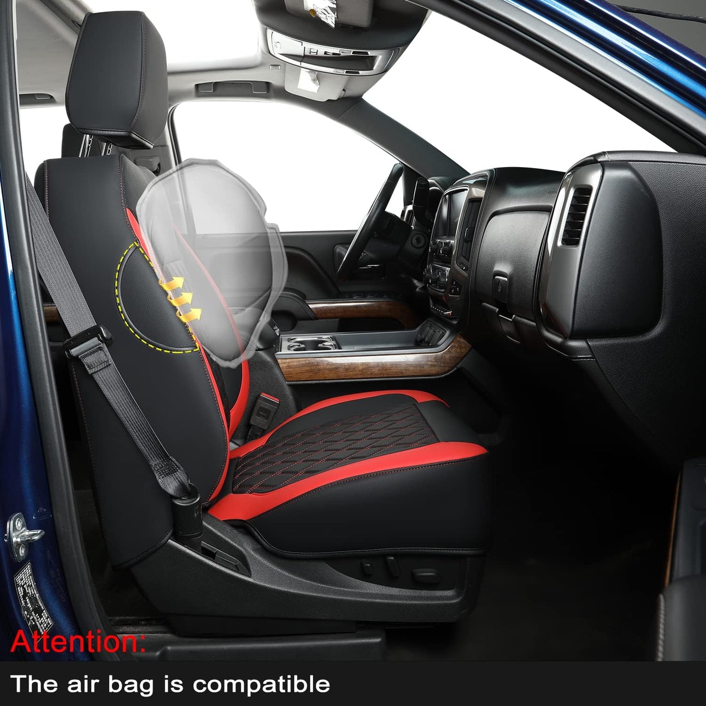LUCKYMAN CLUB Silverado Seat Covers Full Set with Faux Leather, for 2014-2024 Chevy Silverado GMC Sierra 1500, 2020-2023 Silverado Sierra 2500HD 3500HD Crew Cab