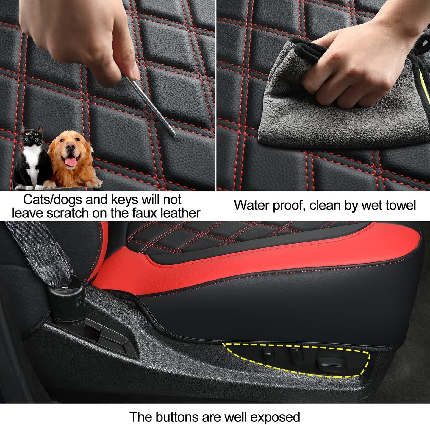 LUCKYMAN CLUB Silverado Seat Covers Full Set with Faux Leather, for 2014-2024 Chevy Silverado GMC Sierra 1500, 2020-2023 Silverado Sierra 2500HD 3500HD Crew Cab