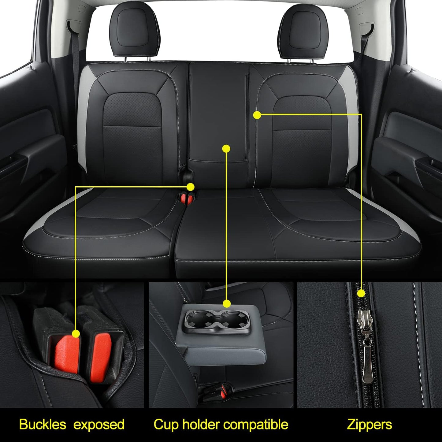 LUCKYMAN CLUB Chevy Colorado Seat Covers Full Set,fit for 2015-2022 Colorado Canyon Crew Cab Z71 LT ZR2 Work Truck with Water Proof Faux Leather