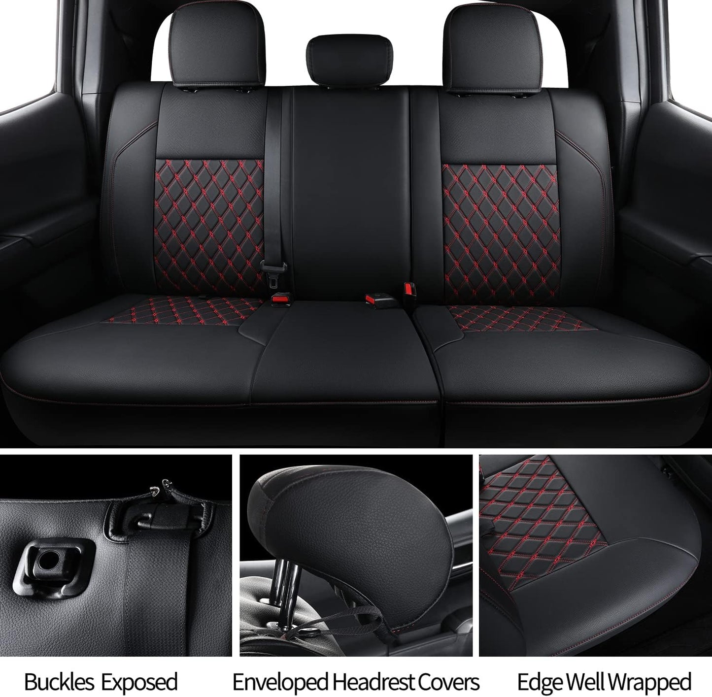 LUCKYMAN CLUB Tacoma Full-Set Seat Covers Fit Tacoma 2016 2017 2018 2019 2020 2021 2022 2023 Double/Crew Cab Only, with Faux Leather