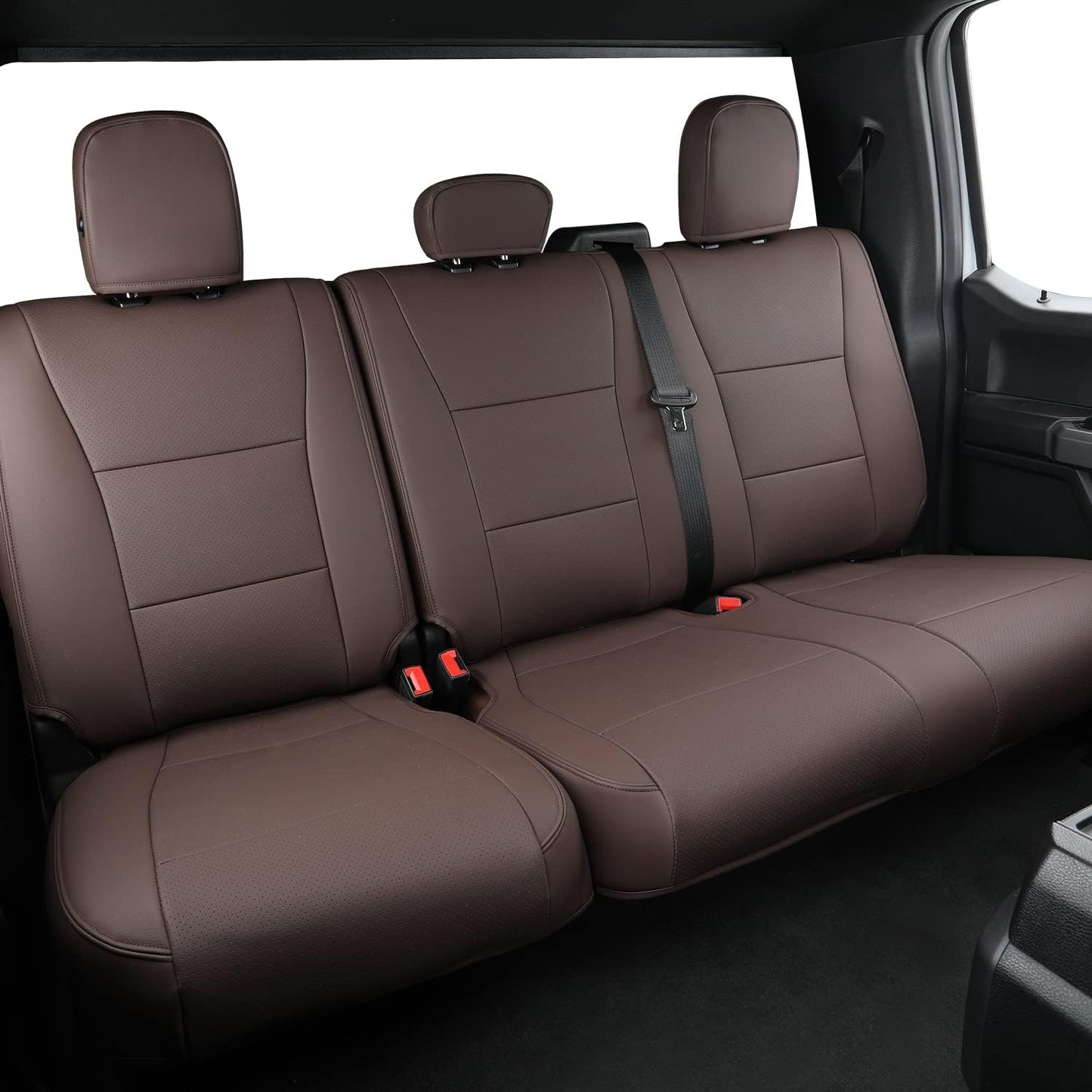 LUCKYMANCLUB F150 Faux Leather Seat Covers, Custom fit 2015-2024 Ford F150 SuperCrew, and 2017-2024 F250 F350 F450 Super Duty Crew Cab