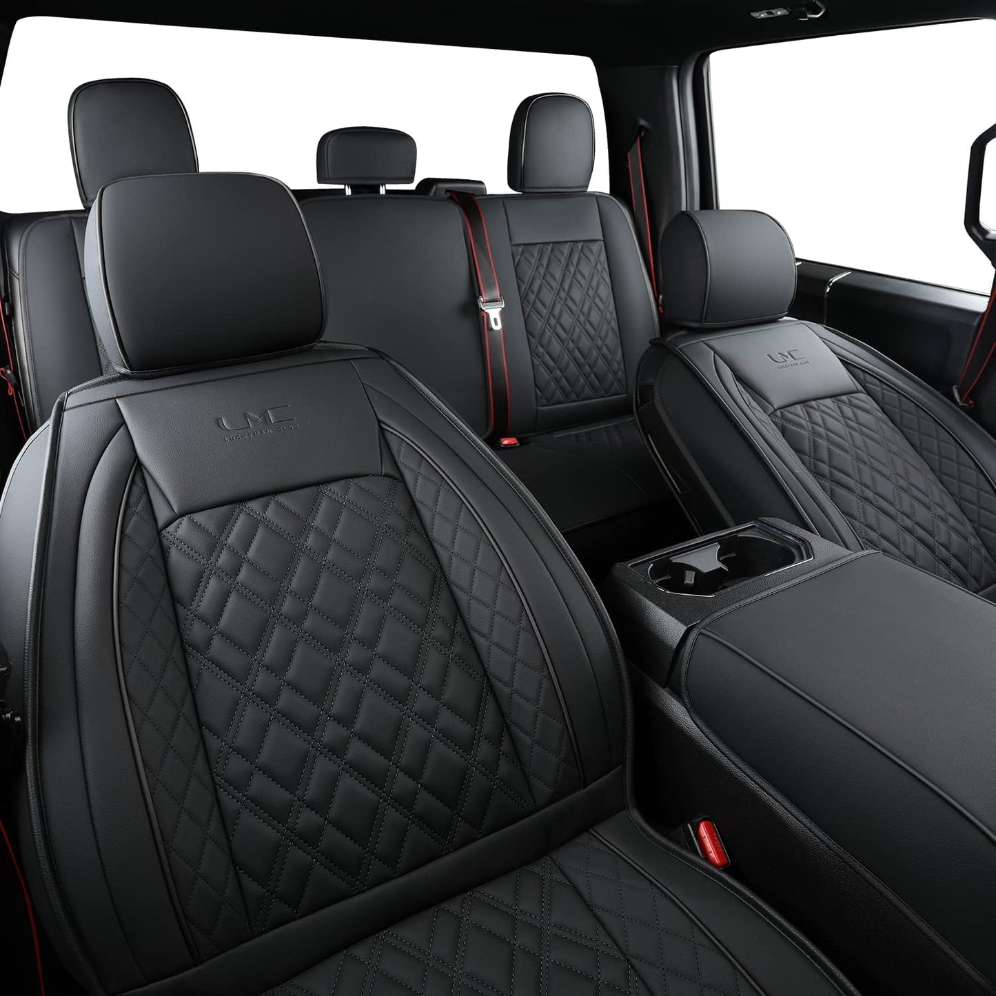 LUCKYMAN CLUB Ford F150 seat covers Fit 2009-2024 F150 SuperCrew and 2017-2024 F250 F350 F450 Crew Cab  With armrest box cushion, all seasons, waterproof leather cushions