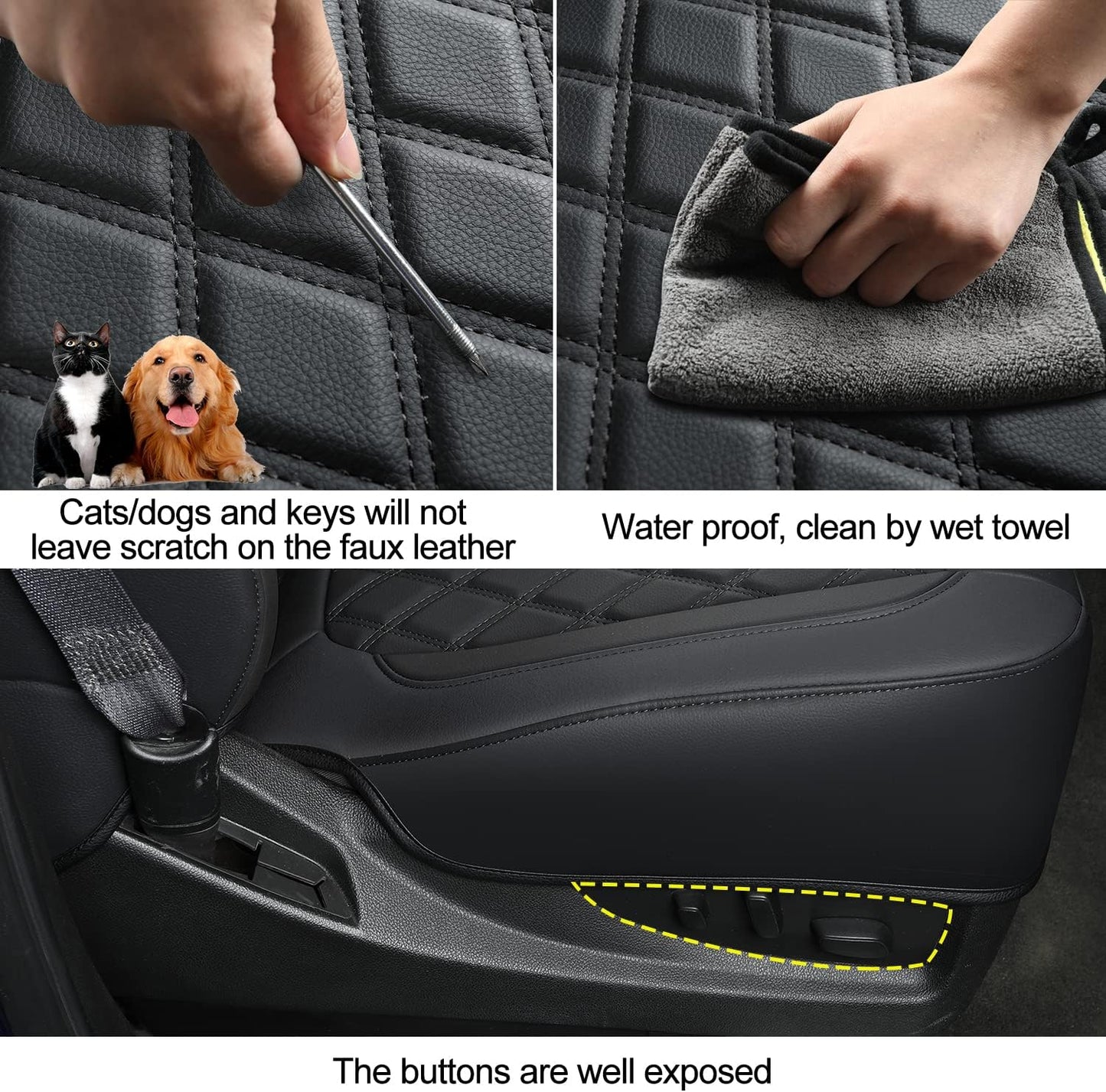 LUCKYMAN CLUB Silverado Seat Covers Full Set with Faux Leather, for 2014-2024 Chevy Silverado GMC Sierra 1500, 2020-2023 Silverado Sierra 2500HD 3500HD Crew Cab