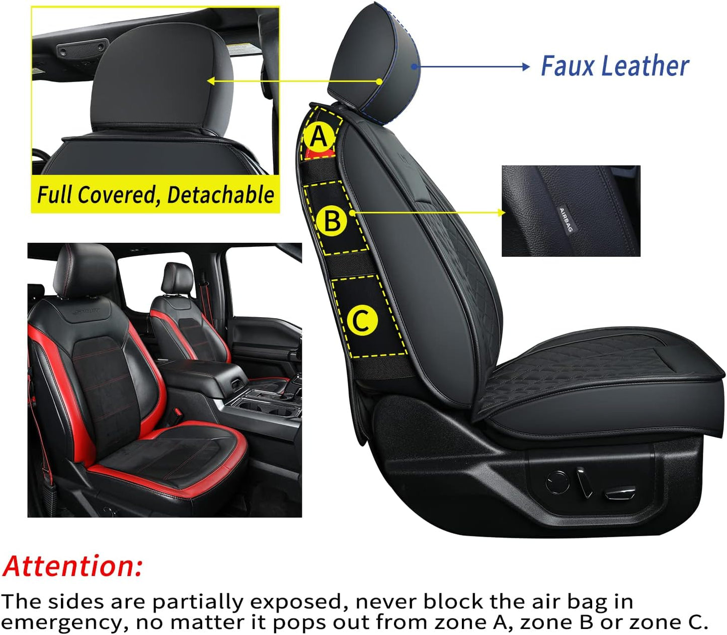 LUCKYMAN CLUB Ford F150 seat covers Fit 2009-2024 F150 SuperCrew and 2017-2024 F250 F350 F450 Crew Cab  With armrest box cushion, all seasons, waterproof leather cushions