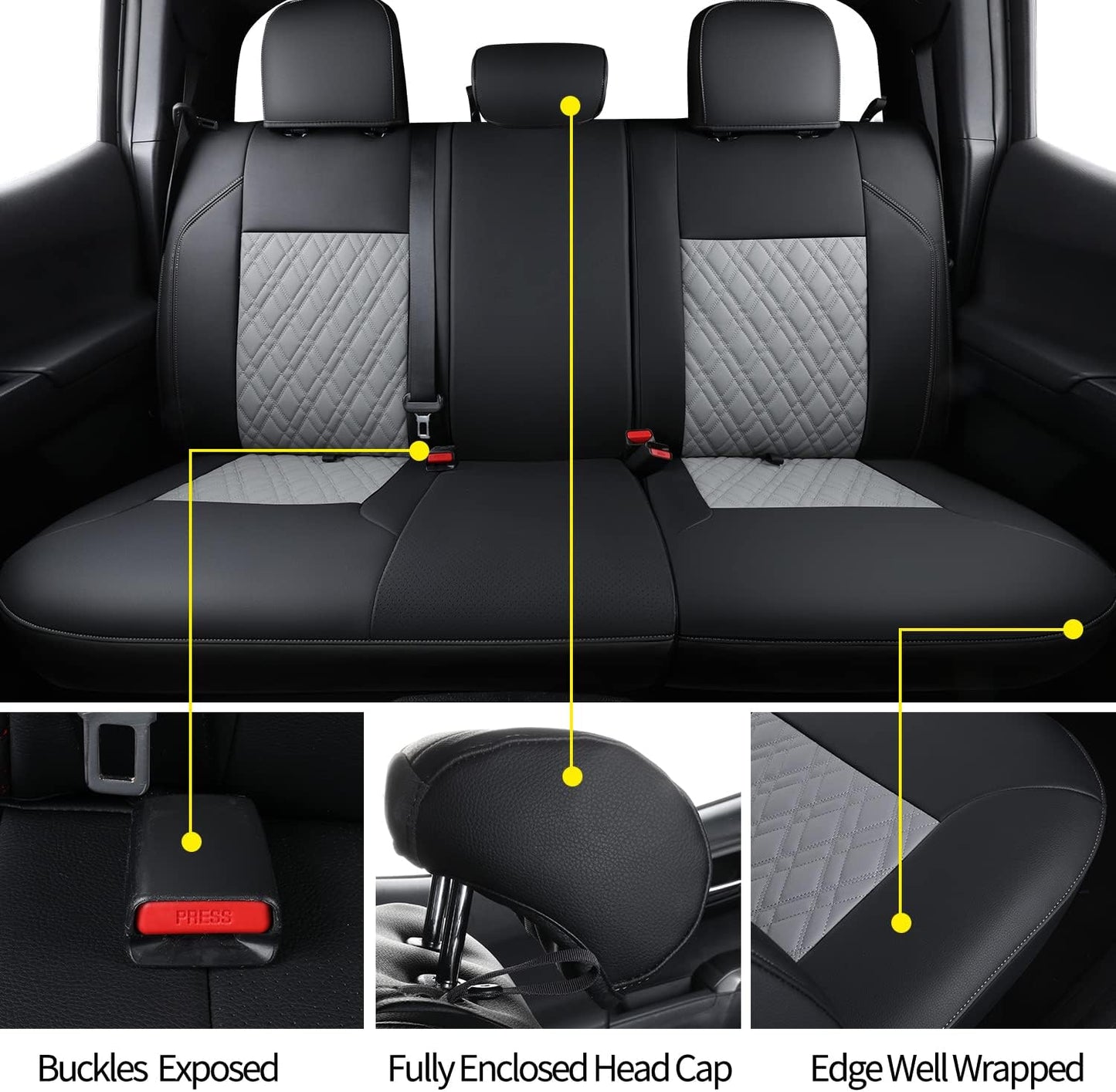 LUCKYMAN CLUB Tacoma Seat Covers, Fit for 2016-2023 Tacoma Crew Double Cab SR SR5 TRD Sport TRD Off-Road TRD PRO and SR SR5 TRD Sport TRD Off-Road TRD PRO Limited with Water Proof Faux Leather