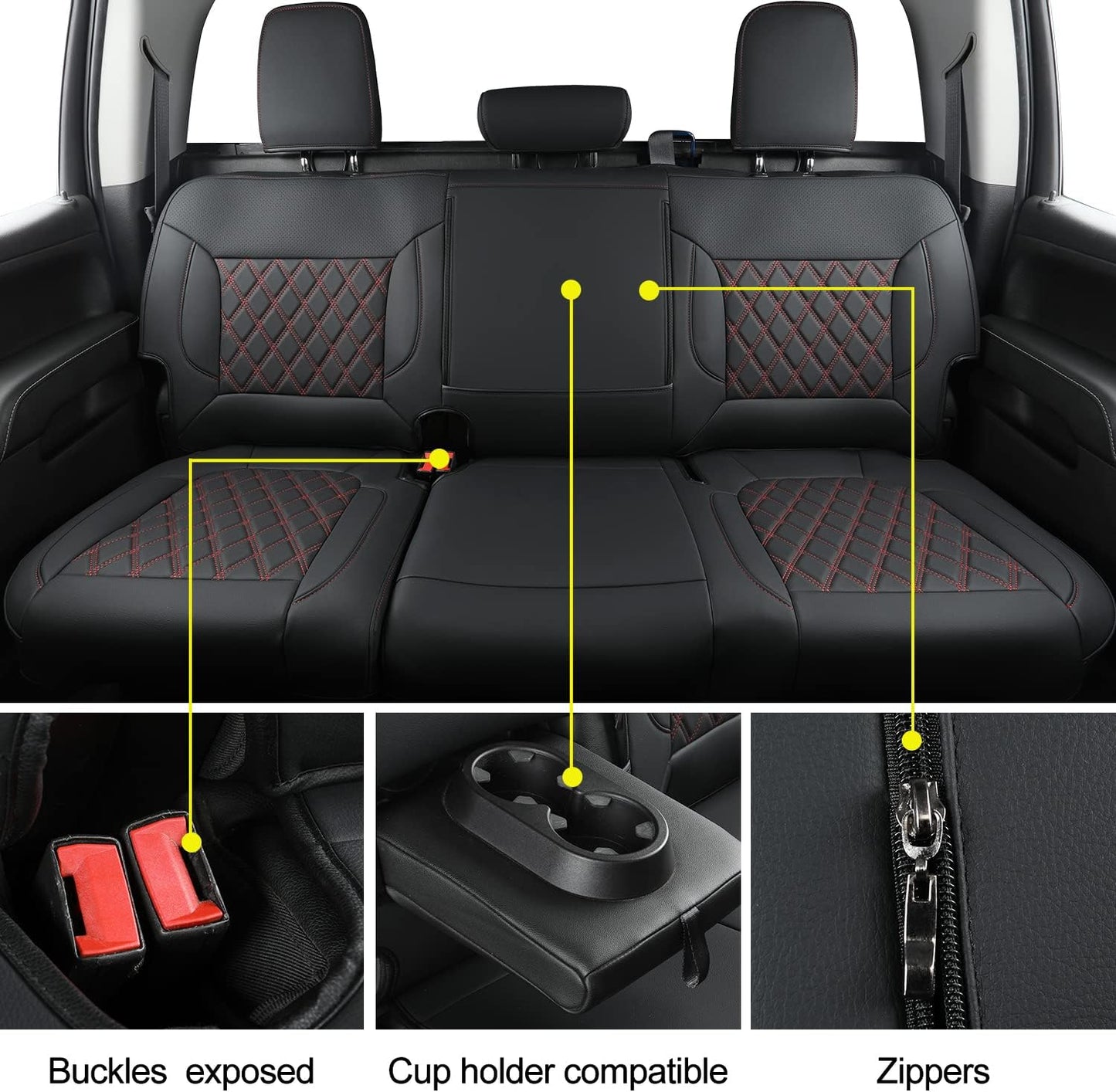 LUCKYMAN CLUB Silverado Seat Covers Full Set with Faux Leather, for 2014-2024 Chevy Silverado GMC Sierra 1500, 2020-2023 Silverado Sierra 2500HD 3500HD Crew Cab