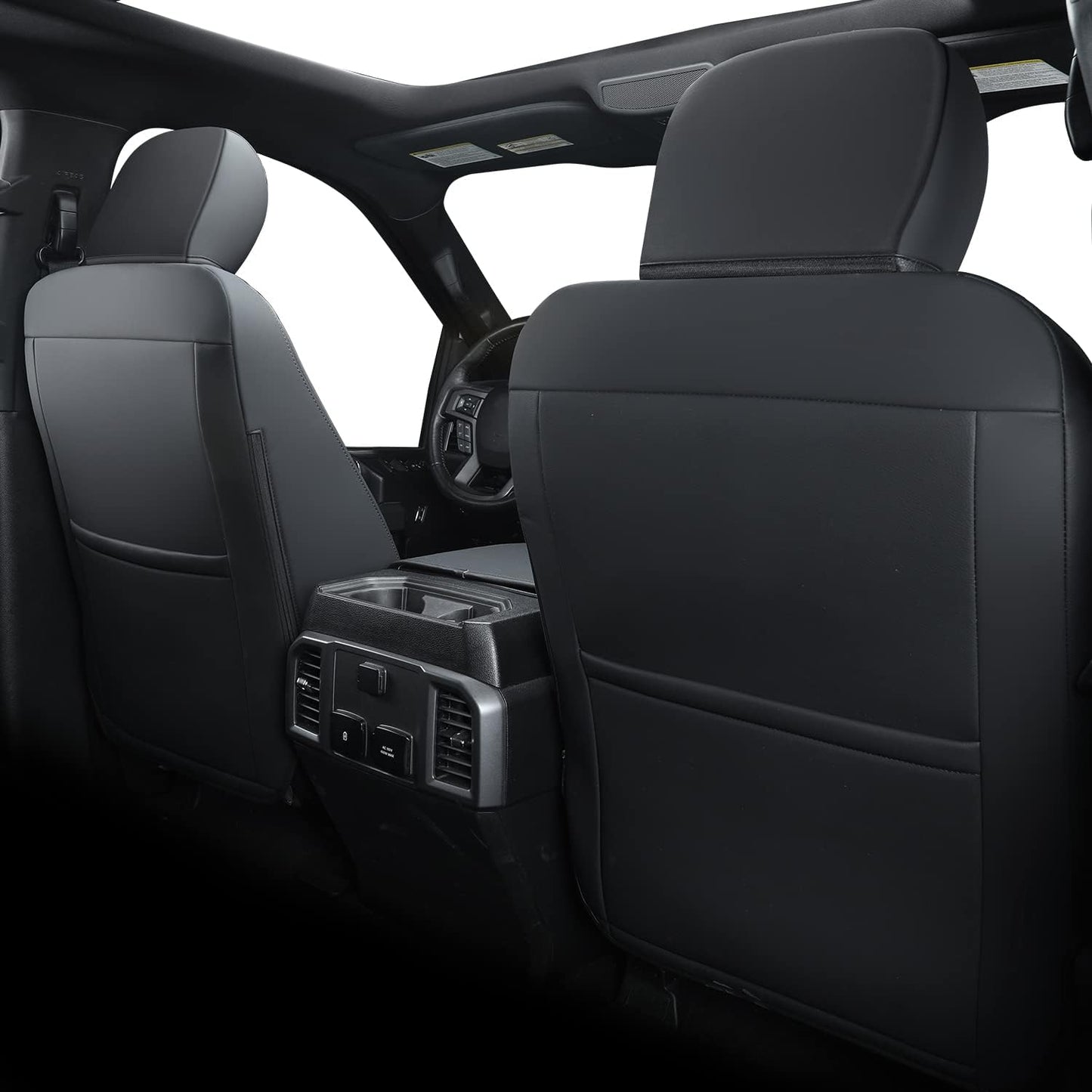 LUCKYMANCLUB F150 Faux Leather Seat Covers, Custom fit 2015-2024 Ford F150 SuperCrew, and 2017-2024 F250 F350 F450 Super Duty Crew Cab