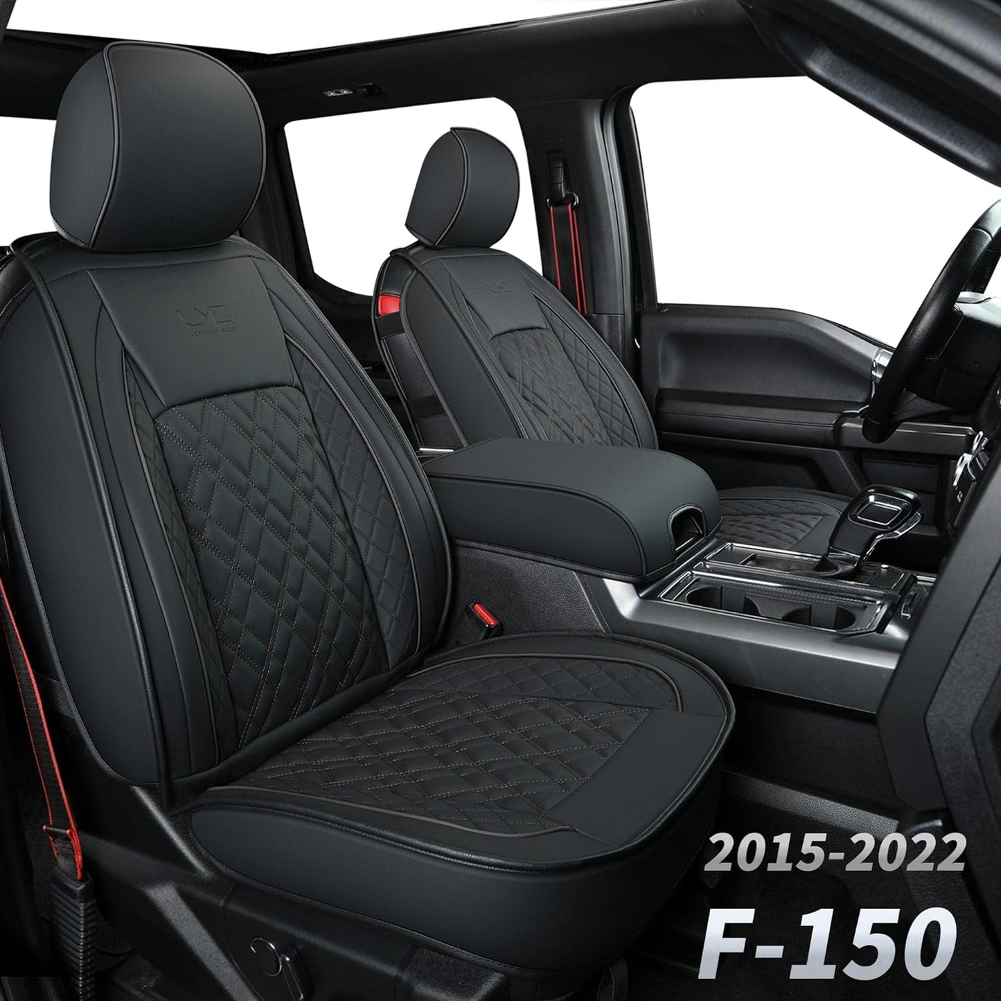 LUCKYMAN CLUB Ford F150 seat covers Fit 2009-2024 F150 SuperCrew and 2017-2024 F250 F350 F450 Crew Cab  With armrest box cushion, all seasons, waterproof leather cushions