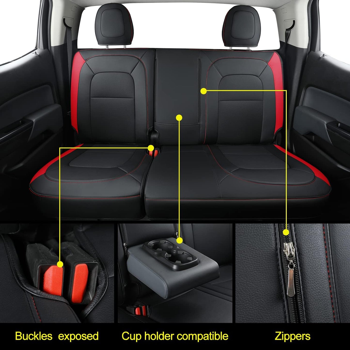 LUCKYMAN CLUB Chevy Colorado Seat Covers Full Set,fit for 2015-2022 Colorado Canyon Crew Cab Z71 LT ZR2 Work Truck with Water Proof Faux Leather