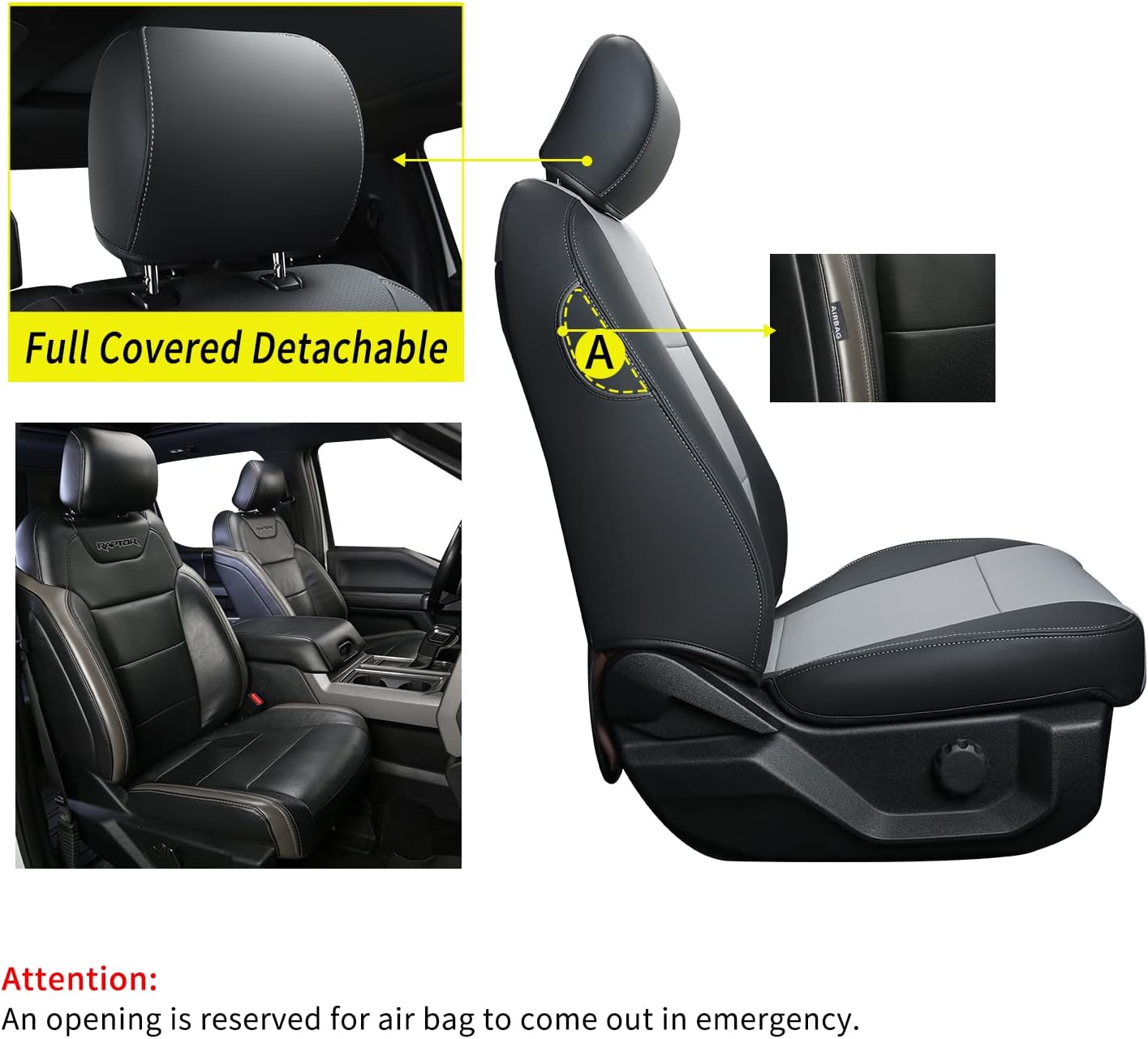 LUCKYMANCLUB F150 Faux Leather Seat Covers, Custom fit 2015-2024 Ford F150 SuperCrew, and 2017-2024 F250 F350 F450 Super Duty Crew Cab