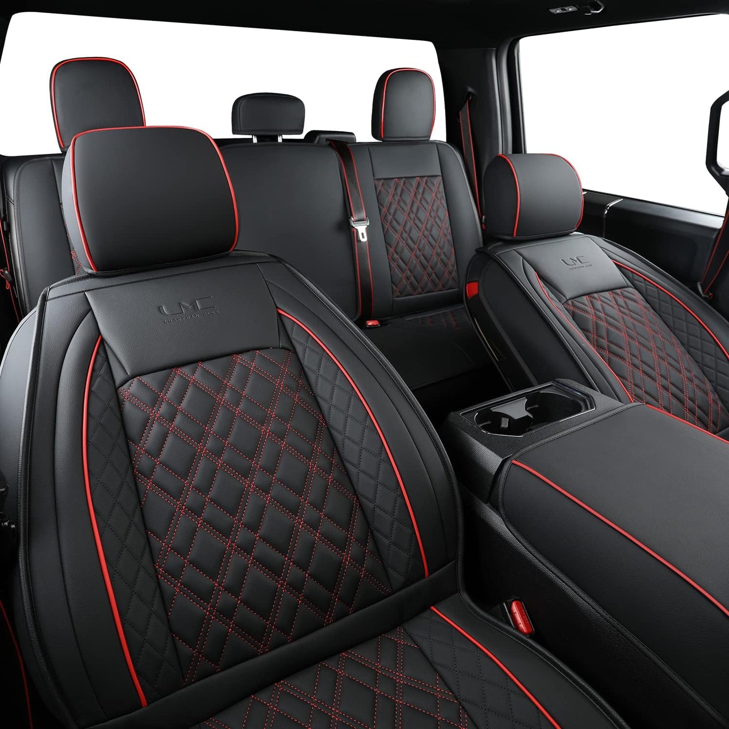 LUCKYMAN CLUB Ford F150 seat covers Fit 2009-2024 F150 SuperCrew and 2017-2024 F250 F350 F450 Crew Cab  With armrest box cushion, all seasons, waterproof leather cushions