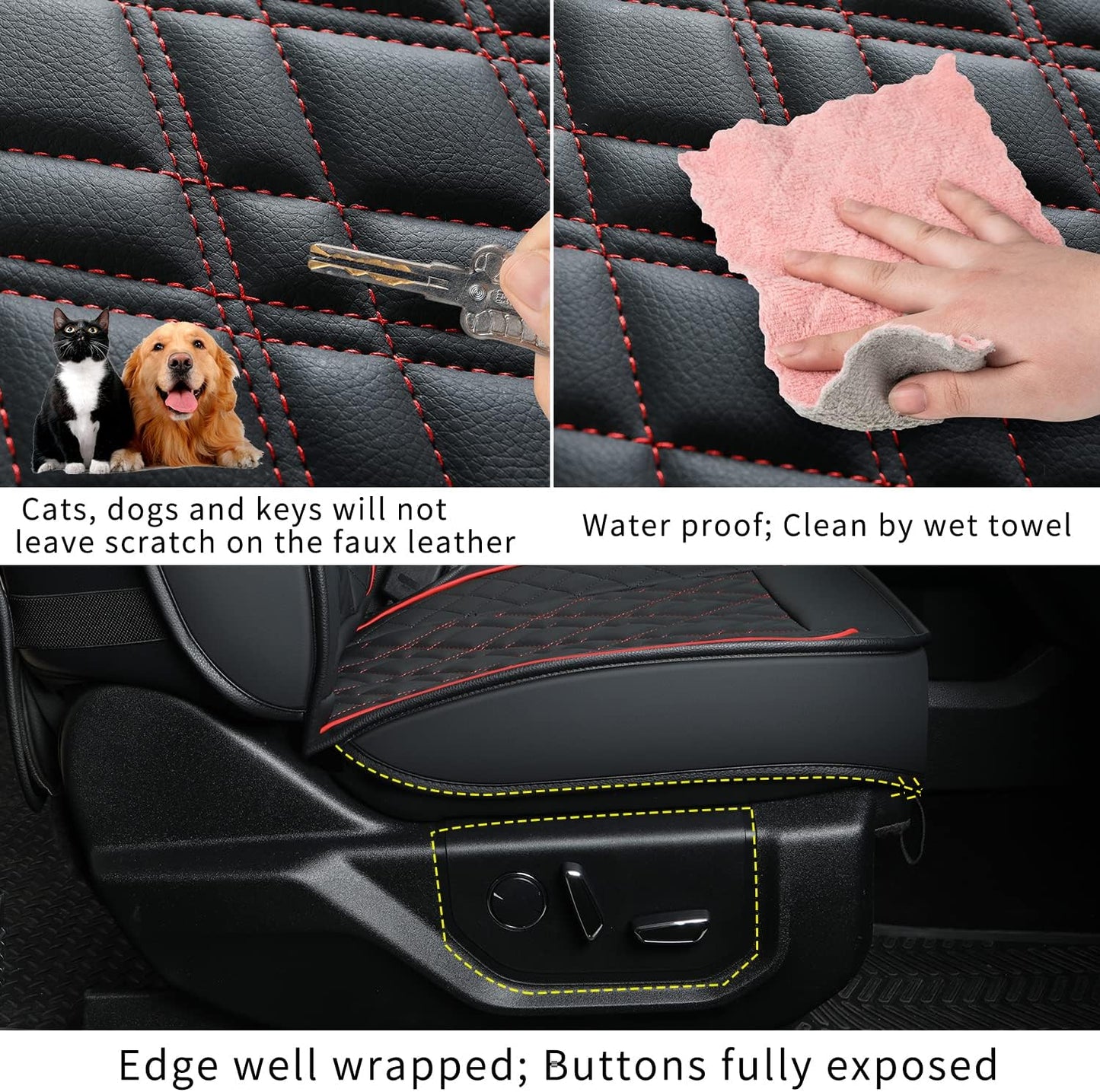 LUCKYMAN CLUB Ford F150 seat covers Fit 2009-2024 F150 SuperCrew and 2017-2024 F250 F350 F450 Crew Cab  With armrest box cushion, all seasons, waterproof leather cushions