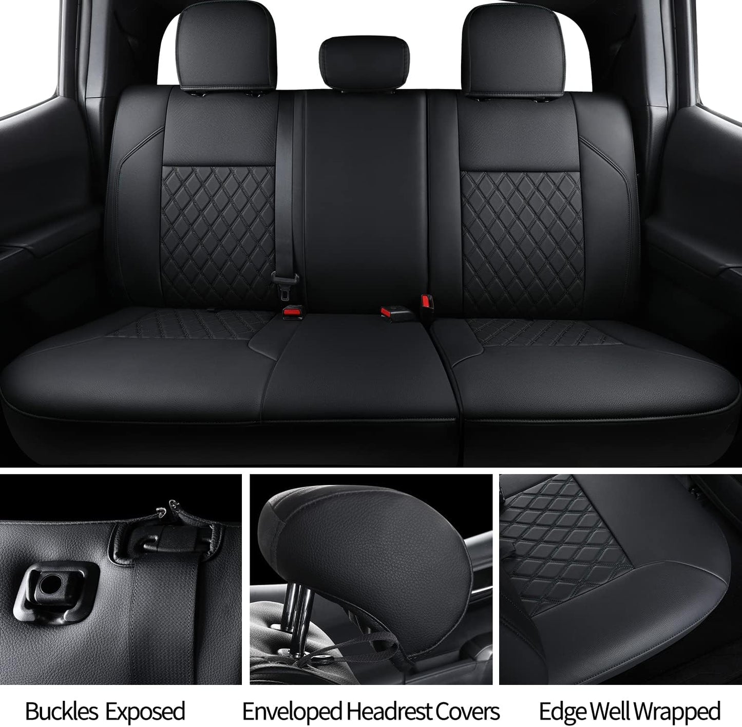 LUCKYMAN CLUB Tacoma Full-Set Seat Covers Fit Tacoma 2016 2017 2018 2019 2020 2021 2022 2023 Double/Crew Cab Only, with Faux Leather