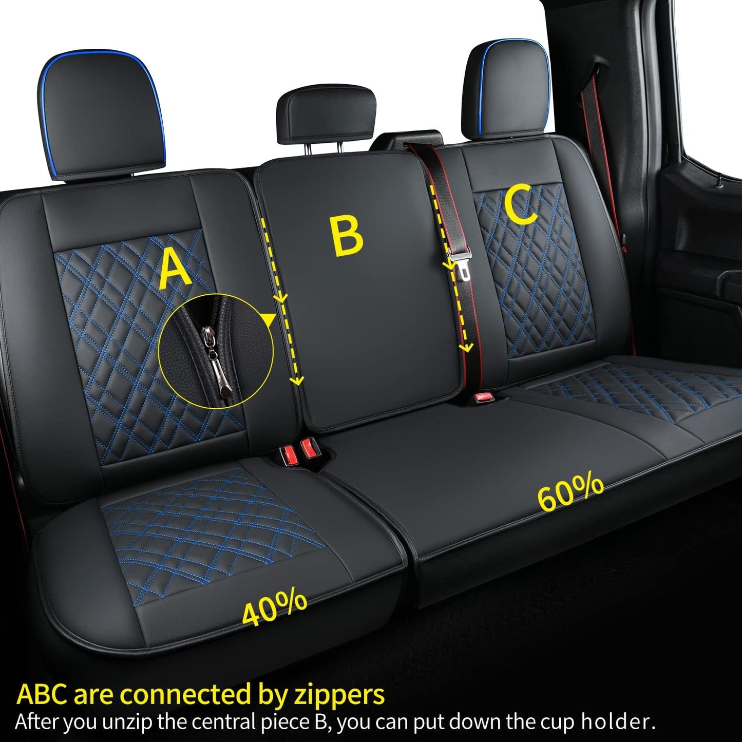 LUCKYMAN CLUB Ford F150 seat covers Fit 2009-2024 F150 SuperCrew and 2017-2024 F250 F350 F450 Crew Cab  With armrest box cushion, all seasons, waterproof leather cushions