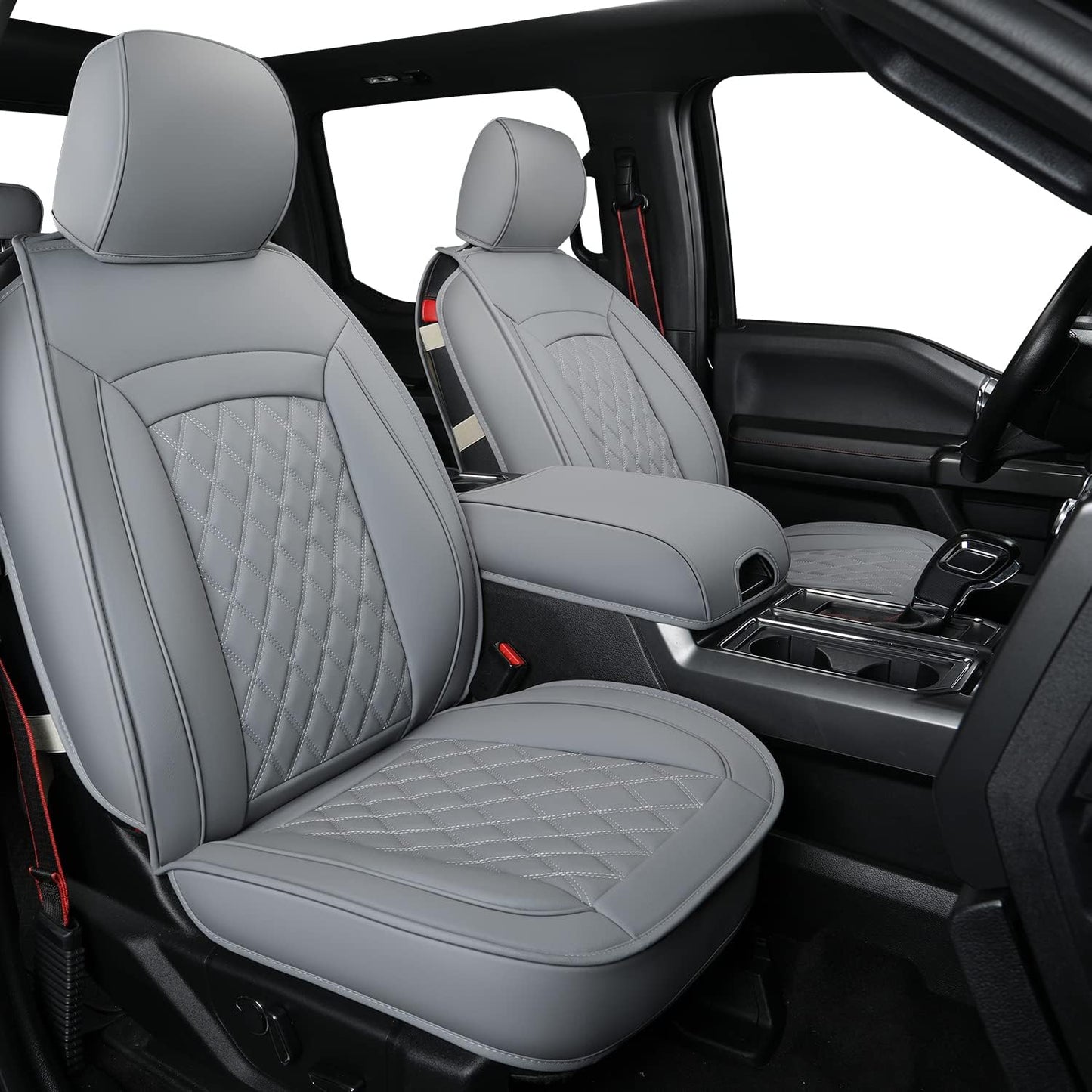 LUCKYMAN CLUB F150 Faux Leather Seat Covers  Fit for 2015-2024 F150 SuperCrew and 2017-2024 F250 F350 F450 Super Duty Crew Cab Pickup Trucks