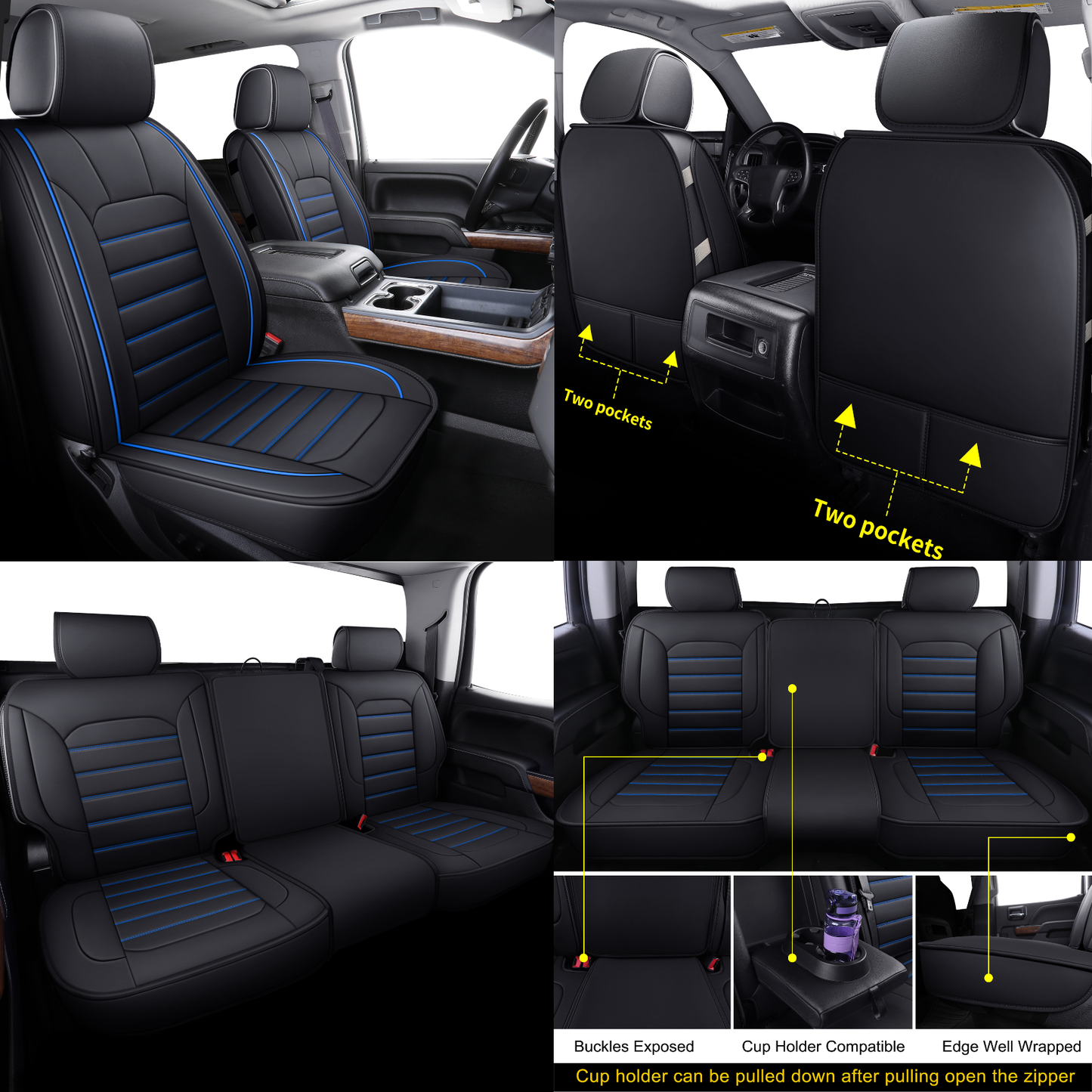 LUCKYMAN CLUB Silverado Seat Covers Fit for 2007-2024 Chevy Silverado Sierra 1500/2500 HD / 3500 HD Crew,Double,Extended Cab with Water Proof Faux Leather