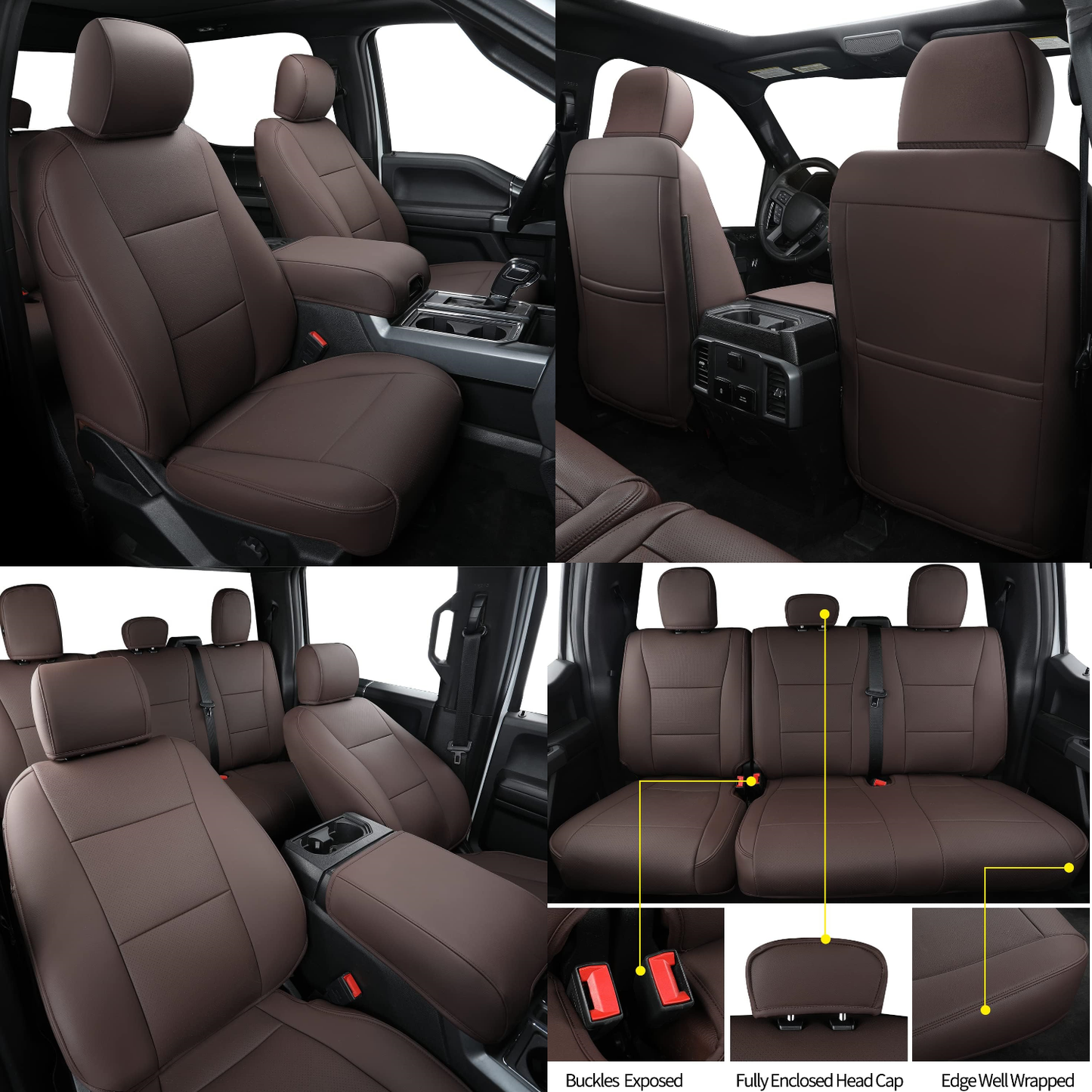 LUCKYMANCLUB F150 Faux Leather Seat Covers, Custom fit 2015-2024 Ford F150 SuperCrew, and 2017-2024 F250 F350 F450 Super Duty Crew Cab